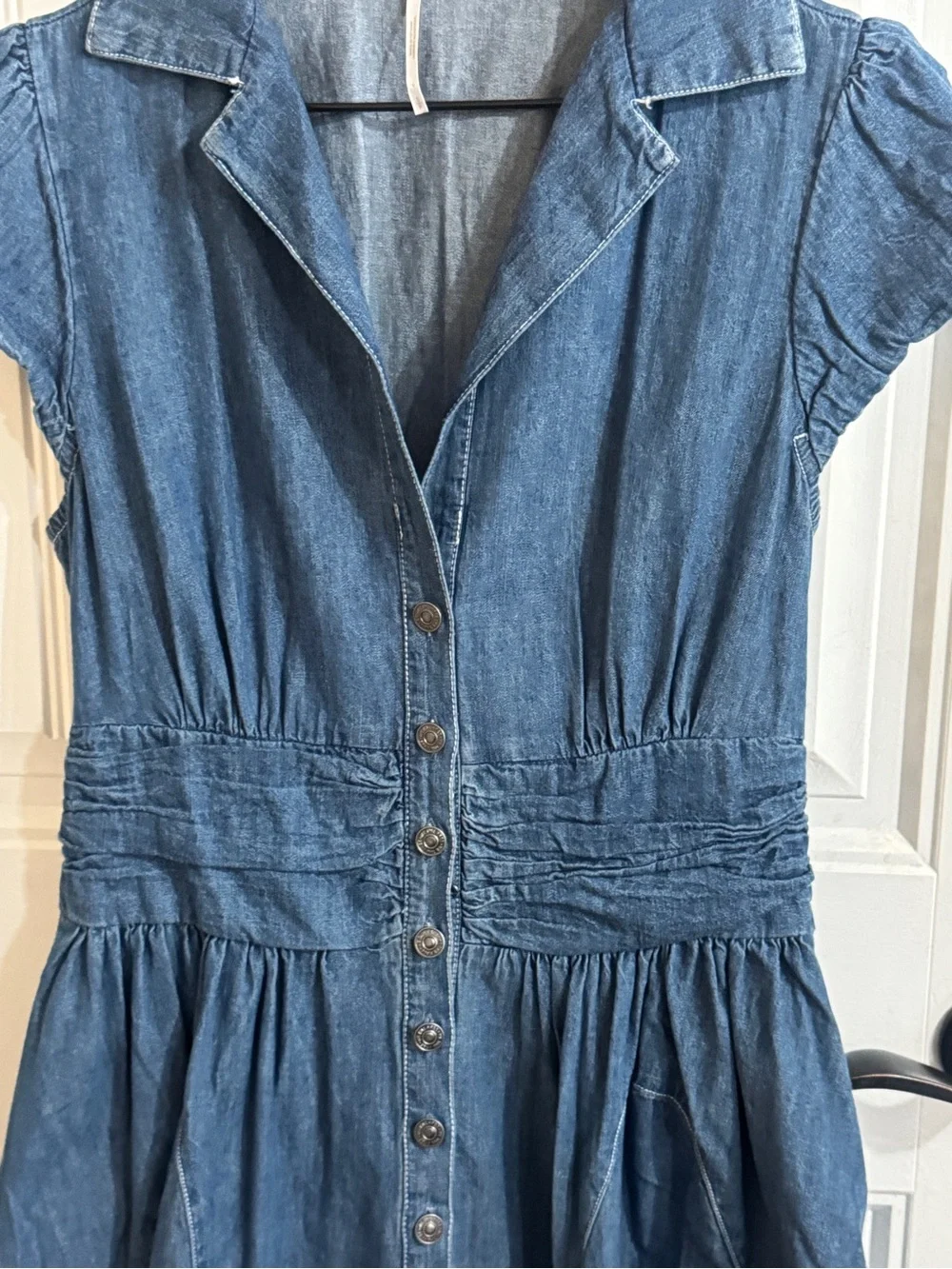 Free People Chester Denim Mini Dress Smocked Waist Small $128 - Picture 7 of 16